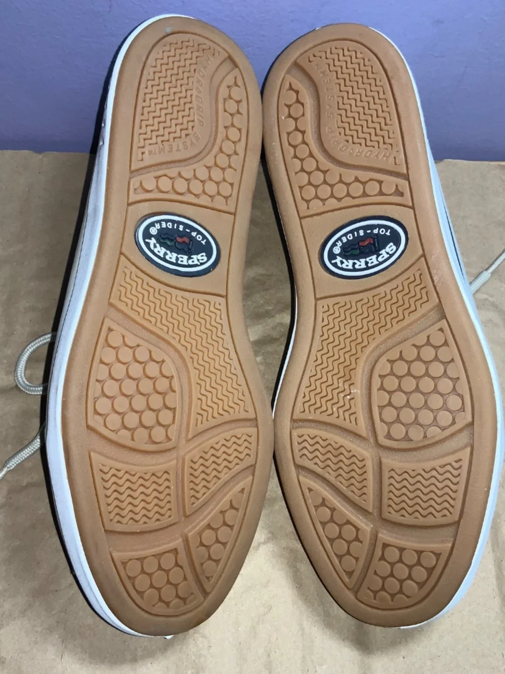 Sperry Top Sider off white leather boat shoes loafers Sz 9.5M lace up